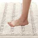 H.VERSAILTEX Bath Rugs for Bathroom Non Slip Bath Mats Extra Thick Chenille Striped Rug 20" x 32" Absorbent Non Skid Fluffy Soft Shaggy Washable Dry Fast Plush Mat for Indoor, Bath Room, Tub - Ivory