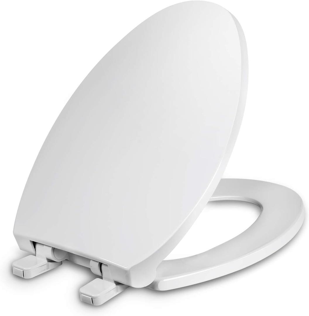 WSSROGY Toilet Seat Elongated with Cover Soft Close, Easy to Install, Plastic, White, Suitable to Elongated or Oval Toilets