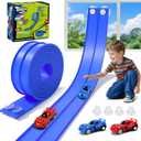 KETIEE Flex Tracks 16 Ft for Kids, Flexible Race Car Ramp Track with 2 Small Racecars and 4 Suction Cups Compatible with Diecast 1/64th Cars,Rolls Up Portable Racetrack for Ages 3 & Up