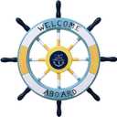 Tvoip 1Pcs 17.7" Diameter Nautical Beach Wooden Boat Ship Steering Wheel Fishing Net Shell Home Wall Decor Home Decoration Wall Hangings Accessories (Yellow)