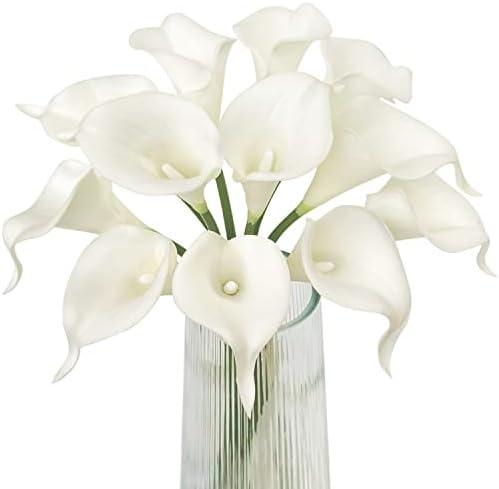 Letjolt White Calla Lily 11 Pcs Artificial Flowers Bouquet for Wedding Bride Shower Blessing Gift Home Decoration Faux Calla Lilies Flower, White