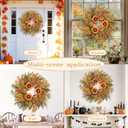 Fall Wreaths for Front Door 24 Inch Thanksgiving Autumn Wreath with Artificial Pumpkin Eucalyptus Sunflower Leaves Harvest Halloween Decorations Porch Farmhouse Outdoor Indoor Home Hanging Decor (Orange)