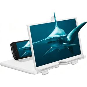 10-inch Phone Screen Magnifier, 3D HD Mobile Projector Screen for Movies & Videos, Foldable Phone Stand with Screen Amplifier, Compatible with All Smartphones (White)