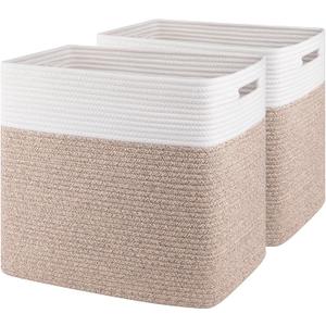OIAHOMY Storage baskets for Shelf, Large Collapsible Storage Bins, Blanket Basket Living Room, 16.5 x 13 x 15 Inches-Pack of 2-Brown