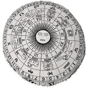 Round Floor Pillow Cover Only Horoscope Mandala Cushion Cover Pouf for Meditation Room Decor Zodiac Sign Round Throw Pillows Black White Astrology (32 Pillow Cover, Without Filler) (32" x 32" (Pack of 1))