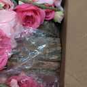 Domensi 6 Sets Wedding Floral Centerpiece for Table Decor Artificial Peonies Silk Flowers Bouquet with Flower Foam and Wooden Vase Faux Floral Arrangement for Bridal Shower Woodland Party(Rose,Pink)