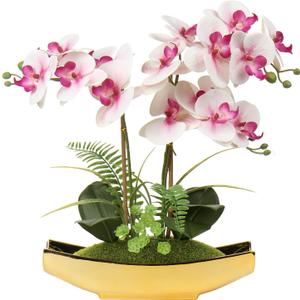 Briful Orchids Artificial Flowers 15" Light Pink Phalaenopsis Orchid with Gold Pots Real Touch Faux Orchid Plant for Home Office Living Room Table Shelf Decor