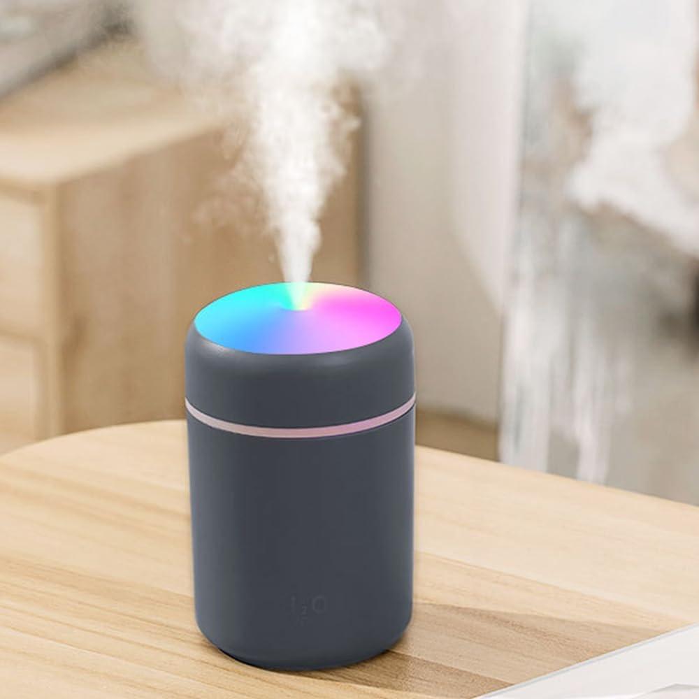 Portable Mini Humidifier, 300ml with Colorful LED Night Light, USB Personal Desktop Humidifier for Car Office Home Travel, Auto Shut-Off, 2 Mist Modes, Super Quiet (Grey)