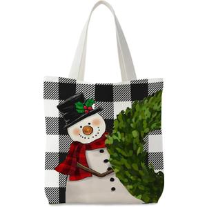 Christmas Tote Bag, Christmas Canvas Tote Bag for Women, Christmas Tote Bags with Handles (Snowman)