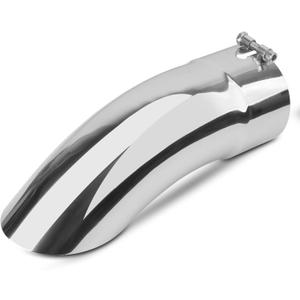 5 inch Inlet Curved Exhaust Tip, 5" Outlet 15" Overall Length Stainless Steel Turn Down Exhaust Tail Pipe, Bolt-On,Sleek Angle Cut, Polished Tailpipe, Silvery
