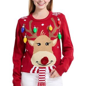 Women's Christmas Reindeer Traditional Knitted Holiday Ugly Sweater Girl Pullover Cardigan. Size M.
