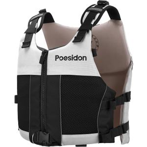 Poseidon Adjustable Water Safety Life Jacket - Classic Unisex Design with Front/Rear Storage Compartments for Multiple Water Activities, Medium-Large, WHITE