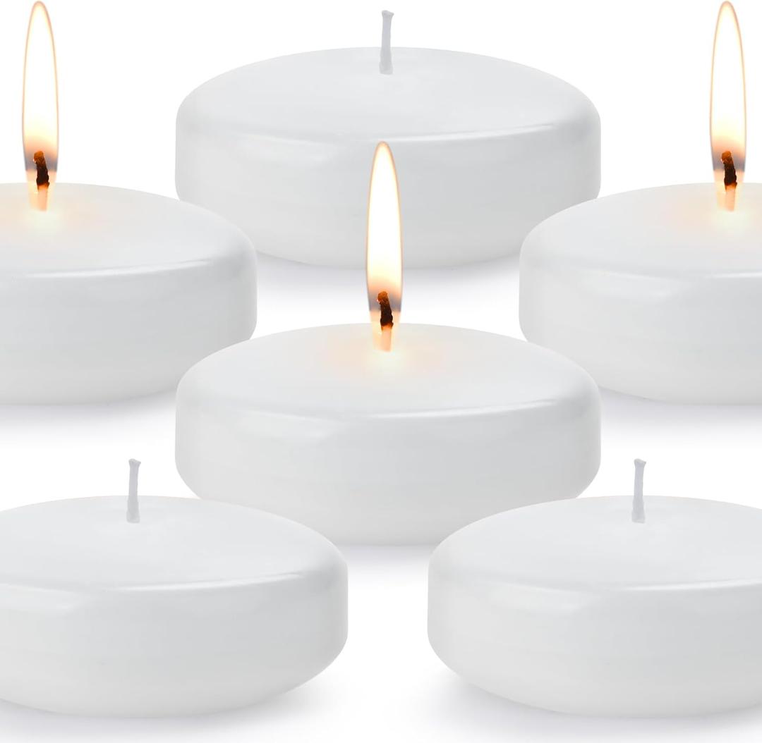 3 inch Floating Candles, 12/24/36/ Pack White/Gold/Red Floating Candle, Long Burning and Smokeless Candle for Wedding, Birthday, Pool, Holiday & Home Decoration Unscented (12PACK, White)
