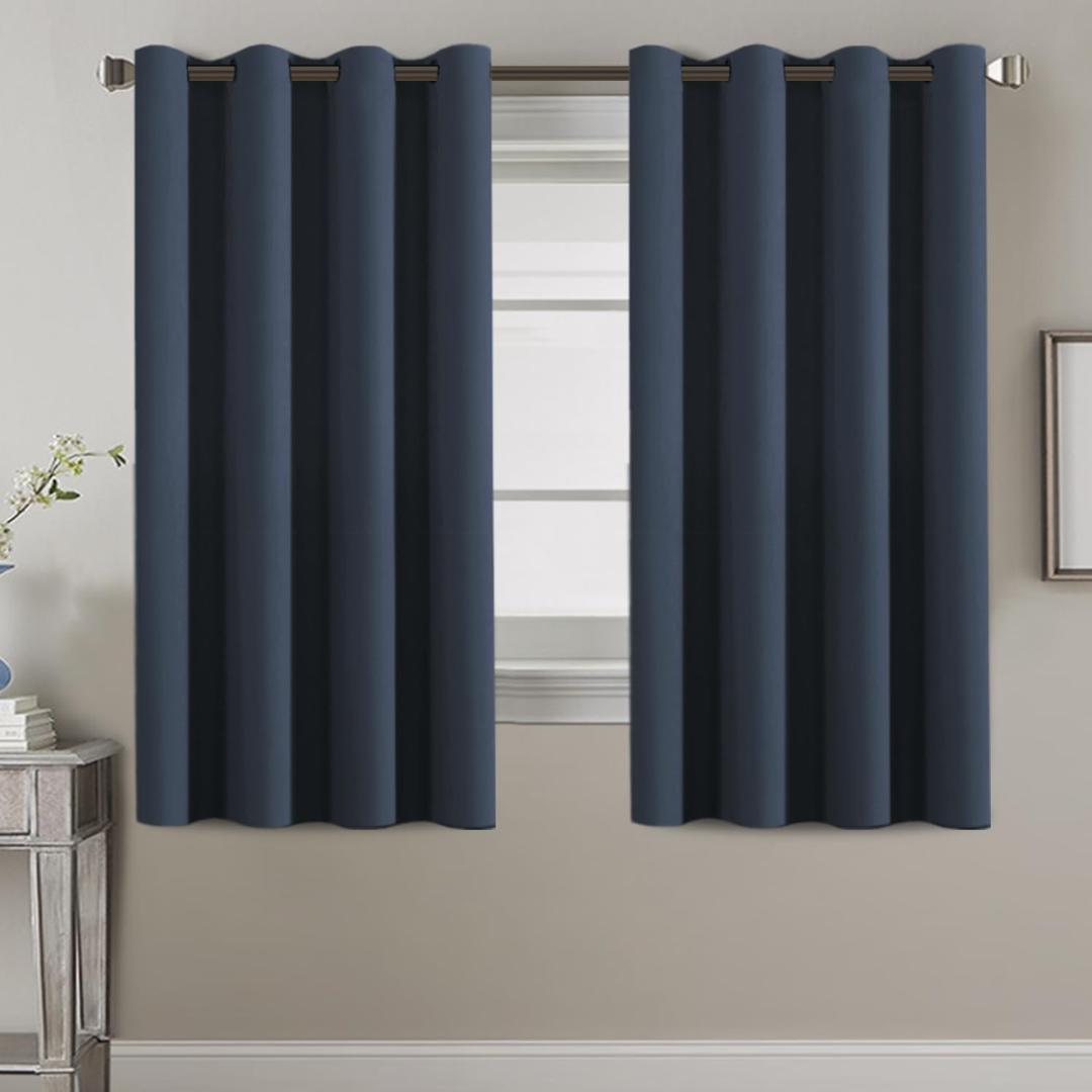 H.VERSAILTEX Thermal Insulated Blackout Curtains for Bedroom 63 Inches Long Grommet Window Treatment Panel for Living Room Energy Efficient Curtains - Solid in Navy Blue - One Panel, 52" W x 63" L