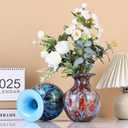 Round Glass Vase,Modern Art Sea Glass Decor with Colorful Petal Decorative for Home Decor,Hand Blown Stained Vase for Flowers Living Room Dining Tabletop Centerpiece Office Decor (Sky Blue)