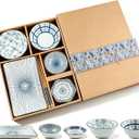 7 Pcs Japanese Style Ceramic Sushi Plate Set include 8.4 inch Rectangle Sushi Plates, 2 Sauce Bowls,2 Sauce Dish and 2 Pairs of Chopsticks for Dinner, Parties, Meat, Dessert, Dishwasher and Microwave Safe