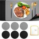 Faux Leather Placemats Set of 6,Dual Sided Table Mats,Waterproof Wipeable Washable PU Table Mats,Heat Resistant Dual Sided Two Color Mats for Kitchen/Dining/Party,6 Coaster, Black Silver