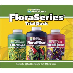 General Hydroponics FloraSeries Hydroponic Nutrient Fertilizer System Trial Pack with FloraMicro, FloraBloom and FloraGro, 1 qt.