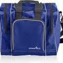 Athletico Bowling Bag for Single Ball - Single Ball Tote Bag With Padded Ball Holder - Fits a Single Pair of Bowling Shoes Up to Mens Size 14 (Blue)
