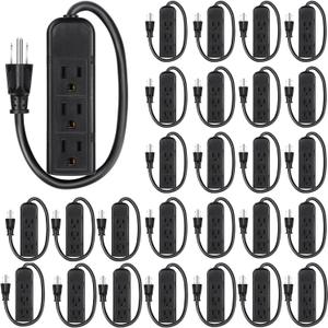 Copkim 12 Pack 3 Outlet Power Strip Extension Cord with Flat Plug Mini Cord 3 Ground Heavy Duty Mountable Outlets Strip for Computer Phone Home Office (1 ft, Black)