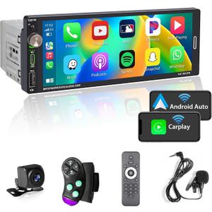 Single Din Car Touchscreen Radio (6.9-inch) Compatible with [Wireless] Apple CarPlay Android Auto Car Stereo Bluetooth USB (2.1A Type-C Fast Charge) Backup Camera RCA