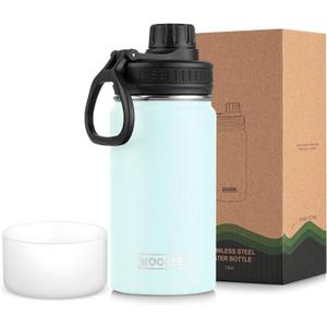 koodee Small Water Bottle 12 oz Stainless Steel Vacuum Insulated Wide Mouth Water Bottle with Leakproof Spout LidBby Blue