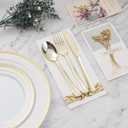 BESTVIP 700 PCS Gold Dinnerware Set for 100 Guests, Plastic Dinnerware Set for Party, Christmas, Include: 200 Plastic Plates, 100 Gold Silverware, 100 Cups, 100 Paper Napkins