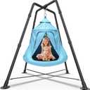 Swing Set with Tent Swing, Hanging Tree Tent w/Swing Frame, X-Shaped Swing Stand with Tent Swing, Tent Swing Chair, 330 lbs, w/Rainbow Lights String, Indoor Outdoor Use (Light Blue)