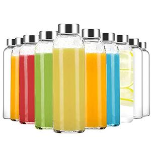 Luxfuel 24 oz Clear Glass Juice Bottles with Lids, Reusable Refillable Water Bottles for Juicing,Refrigerator,100% Leak Proof, BPA Free, Juice Water Bottle Set of 10