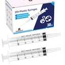 30 Pack 20ml Plastic Syringe for Scientific Labs, Measuring Liquids, Pets, Oil or Glue Applicator