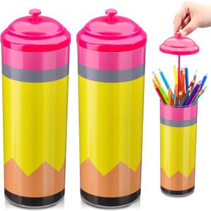 Sherr 2 Pcs Pencil Dispensers for Classroom with Lid Back to School Gift for Kids Students Teacher Must Haves Plastic Straw Dispenser Holder for Pencils Pens Stationery Storage Organization for Office