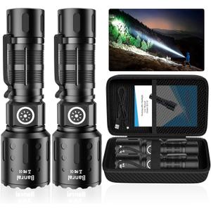 Rechargeable Flashlights High Lumens, Super Bright LED Small Powerful Tactical Flashlight with Memory Function, 6Modes Pocket Waterproof Flash Light for Home,Camping,Car,Emergency,Gifts for Men
