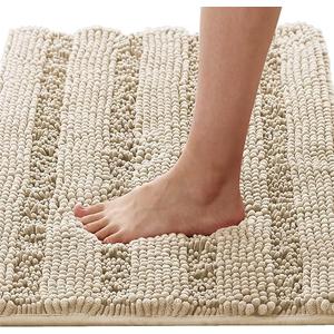 H.VERSAILTEX Bath Mats for Bathroom Non Slip Thick Chenille Striped Bath Rug Absorbent Fluffy Soft Shaggy Rugs Washable Dry Fast Plush Mats for Indoor, Bath Room, Tub - 20" x 32", Fog