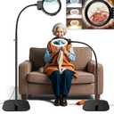 30X 10X Large Floor Magnifying Glass with Light and Stand,72 LED Flexible Gooseneck Floor Magnifying Lamp,2 in 1 Lighted Magnifiers for Close Work, Sewing,Crafts,Hobbies（Black）