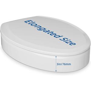 Elongated Toilet seat risers for Seniors, Elevated Soft Close Toilet Seat 3 inch, Heavy Duty, Never Loosen, Elongated Raised Toilet seat bowl (18.5), White