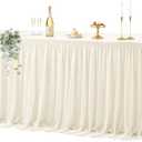 Wish Care Ivory Tulle Tablecloth for 6 Foot Rectangle Tables Stretch Fitted Rectangular Table Cloths Wrinkle Free Ruffle Elastic Table Cover Tutu Skirt for Wedding Birthday Party Baby Shower Cake