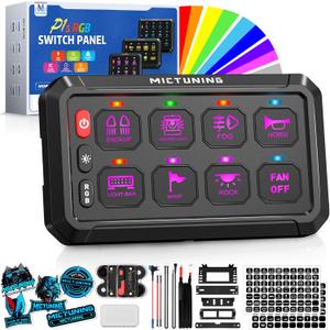 MICTUNING P1s RGB 5 Inch 8 Gang Switch Panel, High Power 6 Level Brightness Multifunction Flash Toggle Strobe Momentary Circuit Control Relay System Box for Car w/Silicone Cover