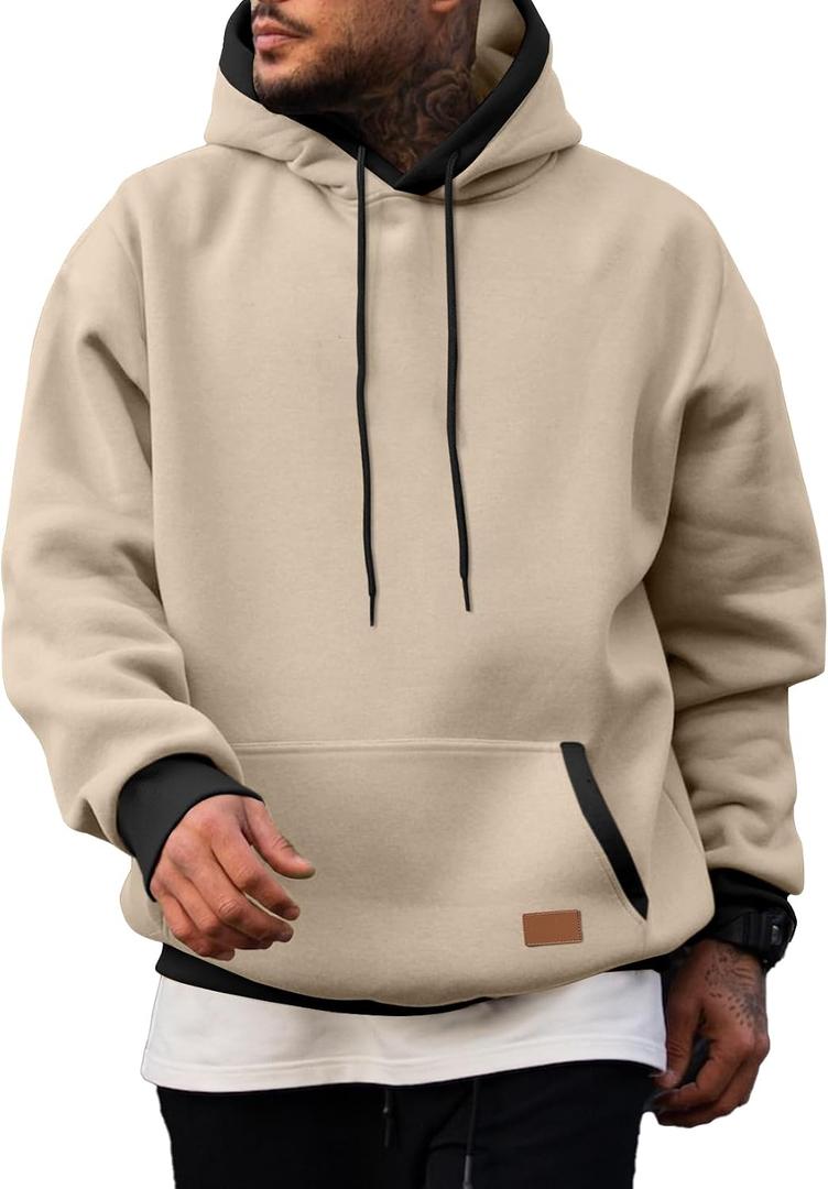 JMIERR Men's Hoodies Sweatshirts Casual Fleece Pullover Hoodie Pocket (Gold, L)