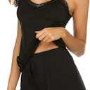 Avidlove Women Cami Pajama Set Modal Sleepwear Lace Trim Short PJ Set with Shorts (Medium, Light Black)