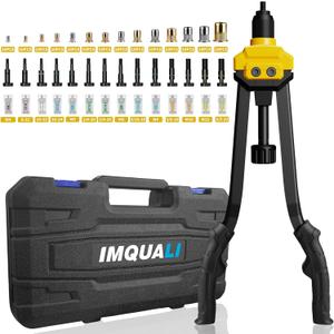 IMQUALI Rivet Nut Tool Rivet Nut Kit, 16" Rivnut Tool Kit with 14 Metric & SAE Mandrels Rivet Nut Assortment Kit with 140 Rivet Nuts, Hand Riveters Nutsert Tool Kit with Durable Blow Molded Case