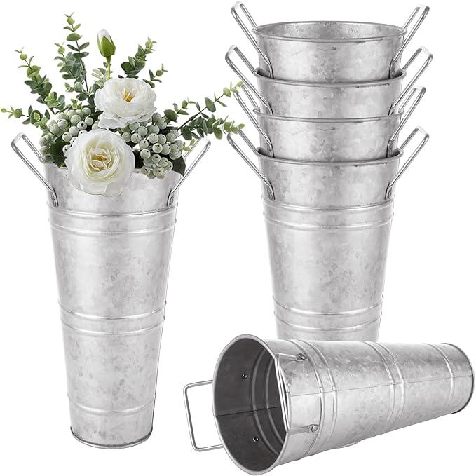 MIVIDE 3 Pack 9 Inch Galvanized Flower Bar Buckets, Flower Buckets for Flower Bar, Metal Flower Bucket Decoration and Metal Vase with Handles for Wedding, Balcony Garden, Home Decor(White)