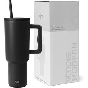 Simple Modern 40 oz Trek Tumbler with Handle and Straw Lid | Cup Holder Friendly Insulated Stainless Steel Travel Mug | Midnight Black