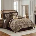 Stratford Park 7 Piece Brown Gold Comforter Set, King Size Jacquard Floral Bedding Set, All Season, Ultra-Soft, Matching Pillows & Shams, Bed Skirt