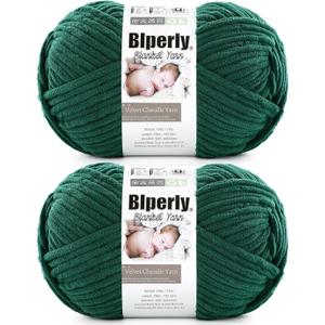 6 Super Bulky Velvet Chenille Yarn for Crocheting - 2 Skein of 200g/7 oz - Ultra Soft Heavy Weight Chunky Knitting Yarn for Baby Blankets, Amigurumi, Home DecorDark Green2 Skein
