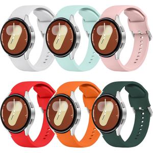 6 Pack Sport Silicone Bands Compatible with Samsung Galaxy Watch 7 40mm 44mm Watch Bands, Soft Silicone Sport Replacement Watch Bands for Samsung Galaxy Watch 7 for Women Men