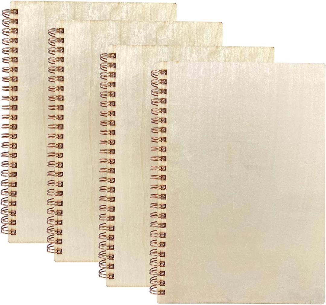 Cregugua 4 Pieces B6 Wooden Cover Sketchbook 80 blank Pages Jounal Notebook 7 x 5 In Blank Spiral Notebook for Crafts