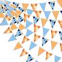 32 Ft Blue Dog Birthday Party Banner Decoration Puppy Fabric Flag Garland Streamers Dog Theme Bunting Banner Garland Orange Blue Triangle Flags for Kids Dogs Birthday Baby Shower Party Supplies