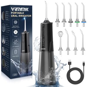 VIMMK Water Flosser, Cordless Water Dental Flosser, 9 Jet Tips 5 Modes 300ML IPX7 Waterproof, Portable Rechargeable Oral Irrigator for Home Travel - Gums, Orthodontic, Braces Care