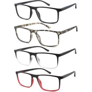 4-Pack Mens Reading Glasses Computer Reading Fashionable Frame Blue Light Blocking,Full Frame Readers Anti UV/eye fatigue(+1.25x Magnification Strength)