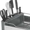 KitchenAid Large Capacity Full Size Rust Resistant Dish Rack with Angled Drain Board and Removable Flatware Caddy, Light Grey